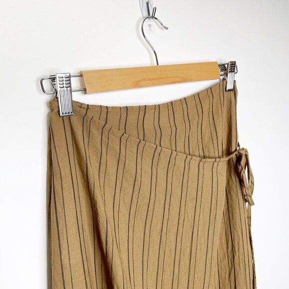 Mango MNG Striped Wrap Midi Skirt Brown Tan Size XS - Picture 3 of 8